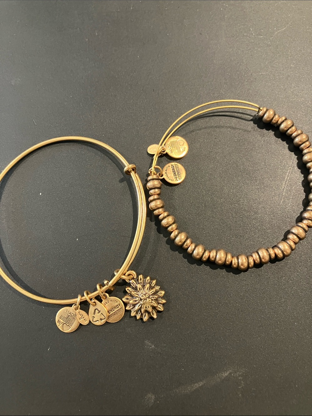 Alex and Ani Gold Flower Charm and Beaded Bracelet Duo